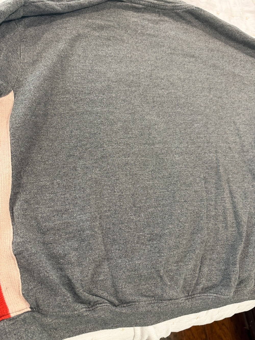 Sundry Gray Crewneck Sweater with Navy and Red Sleeve Stripes - Picture 3 of 4